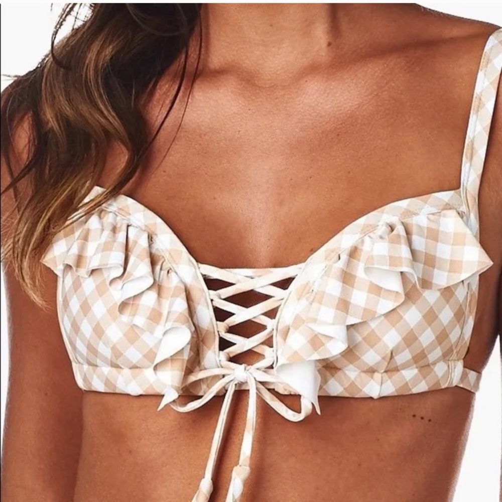 NWT Montce Sweim Spring Gingham Prima Ruffle Top